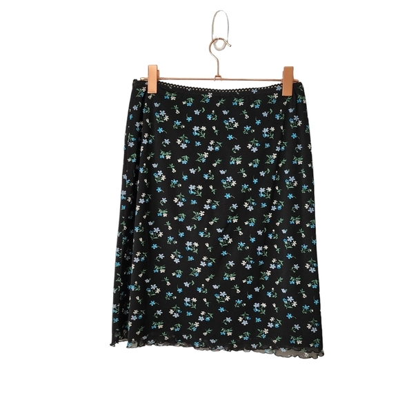 BOUTIQUE EUROPA x VINTAGE 90s mini floral sheer overlay skirt lettuce hem M - Picture 5 of 10